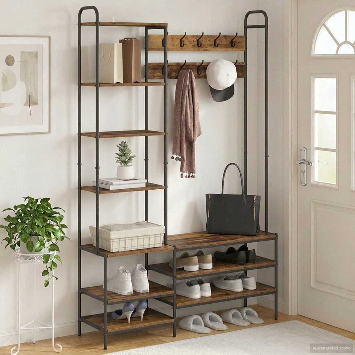 vidaXL Kapstok met schoenenbank Zwart eiken 120,5 x 34 x 190 cm