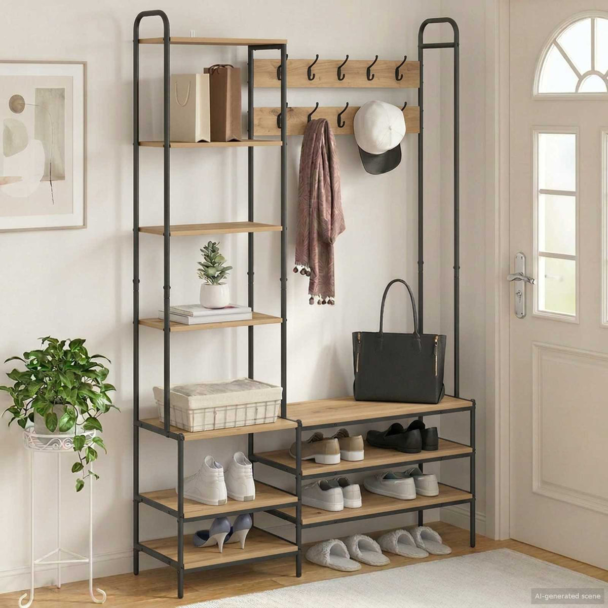 vidaXL Kapstok met schoenenbank Zwart eiken 120,5 x 34 x 190 cm