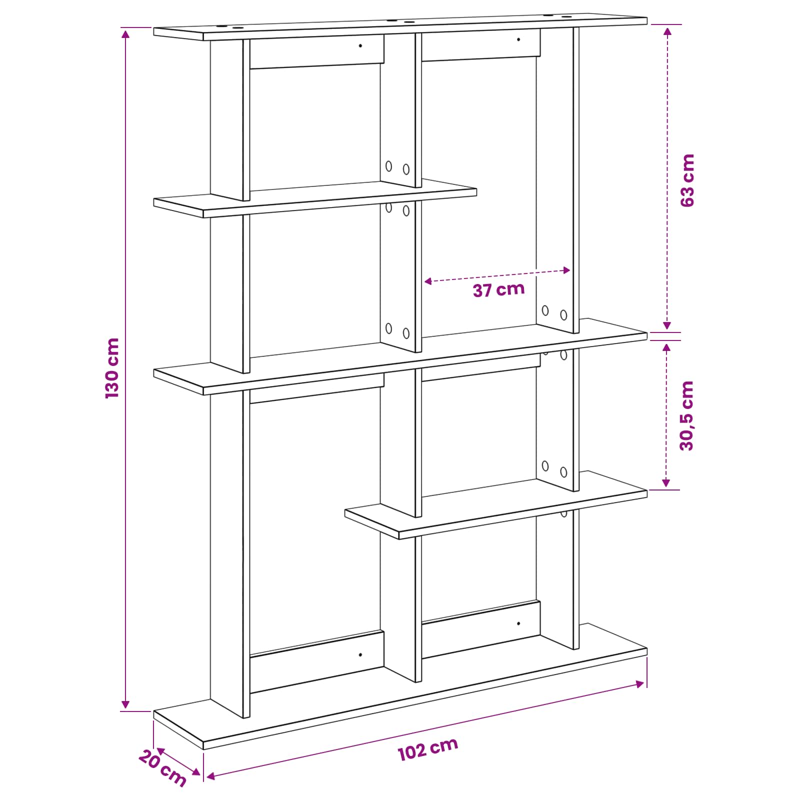 vidaXL Wandplank Wit 102 x 20 x 130 cm Bewerkt hout