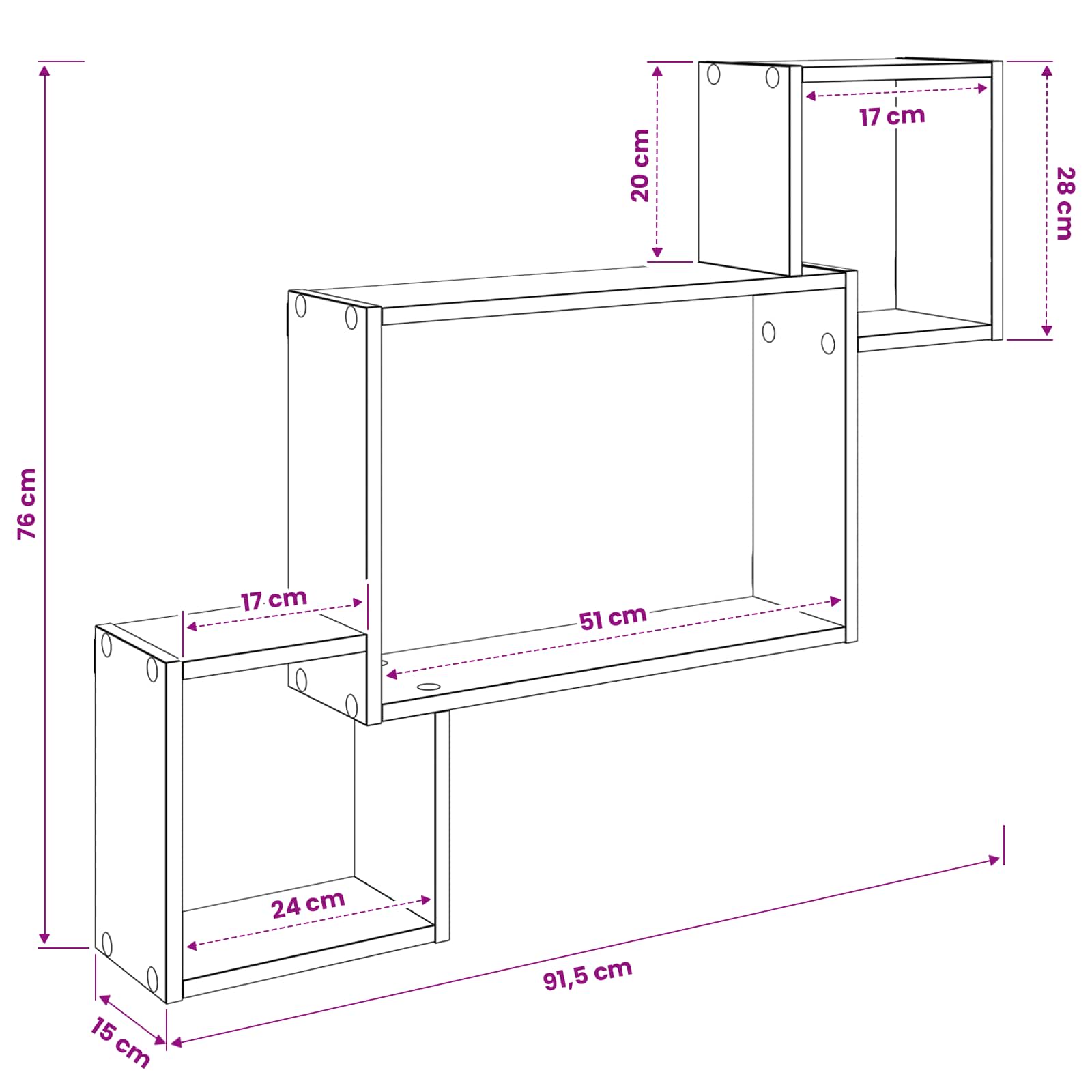 vidaXL Wandplank Muurmontage Wit 91,5 x 15 x 76 cm Bewerkt hout