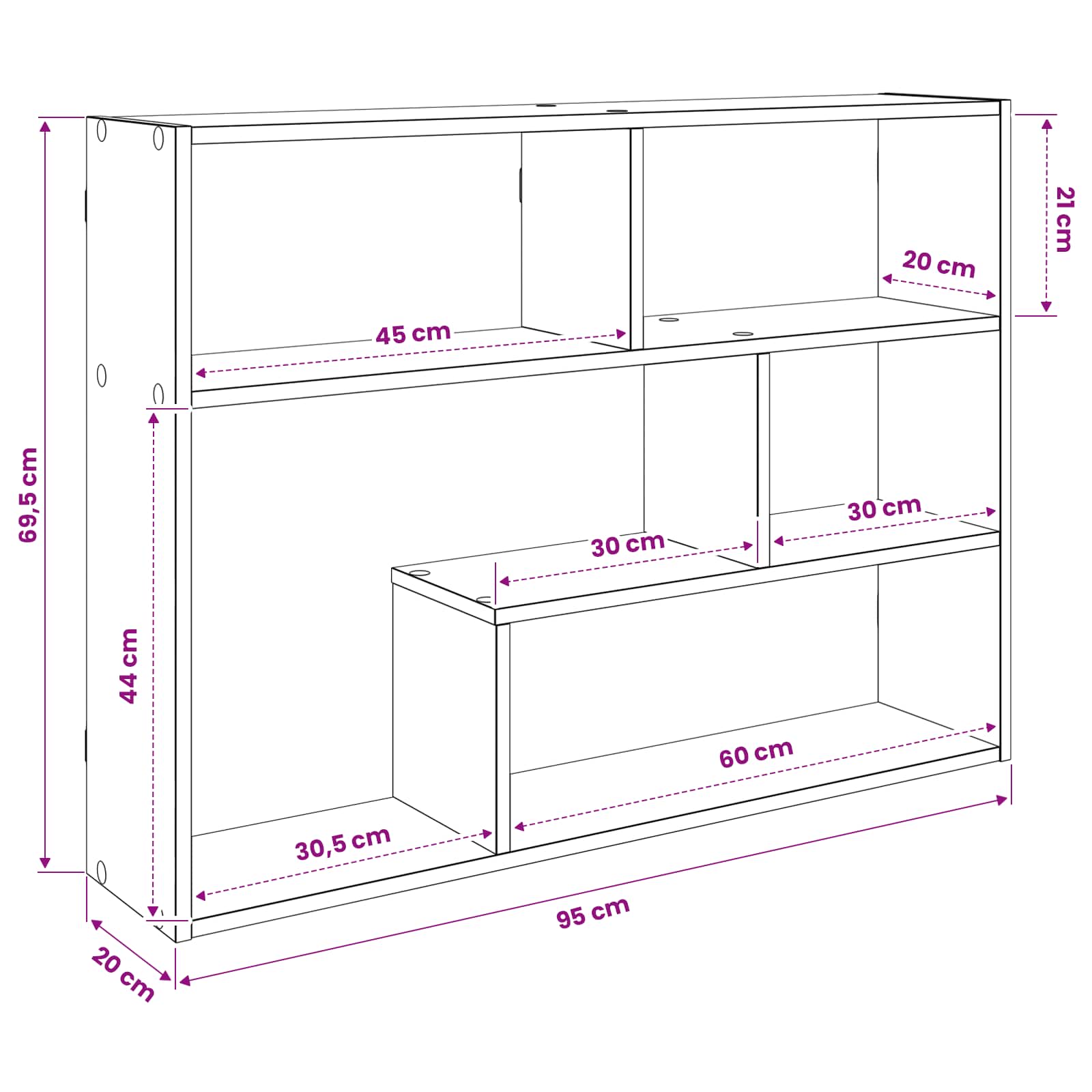 vidaXL Wandplank Muurmontage Wit 95 x 20 x 69,5 cm Bewerkt hout