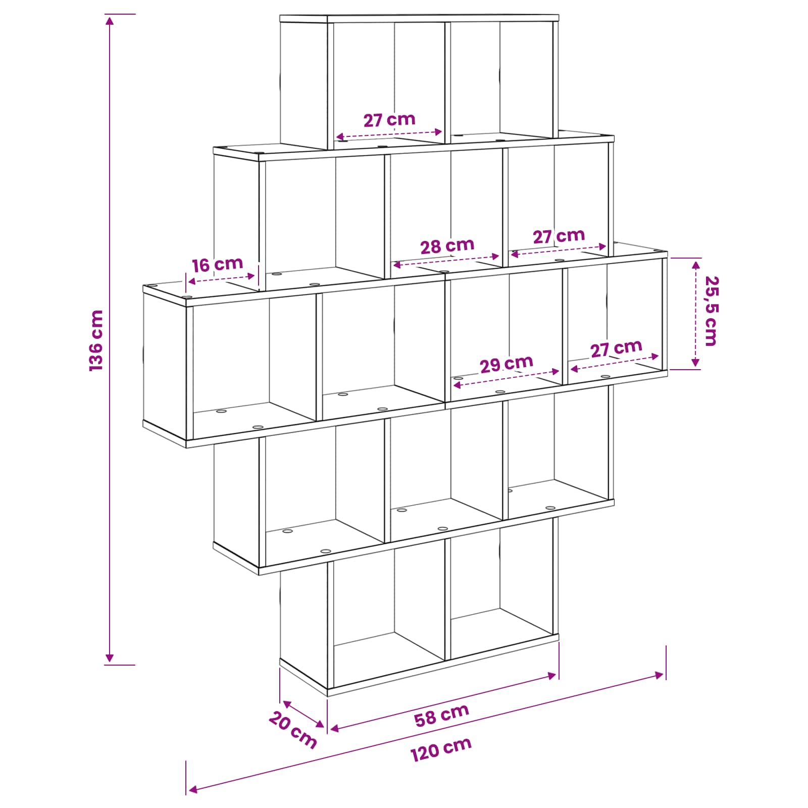 vidaXL Wandplank Wit 120 x 20 x 136 cm Bewerkt hout