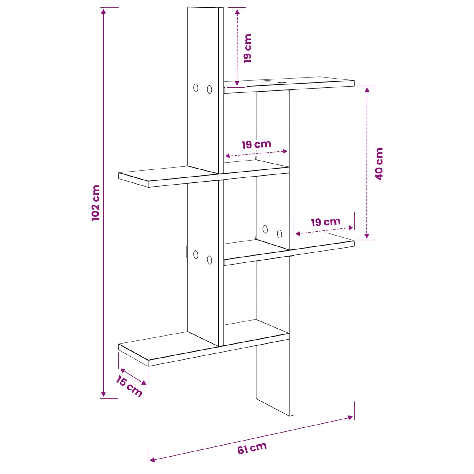 vidaXL Wandplank Wit 61 x 15 x 102 cm Bewerkt hout