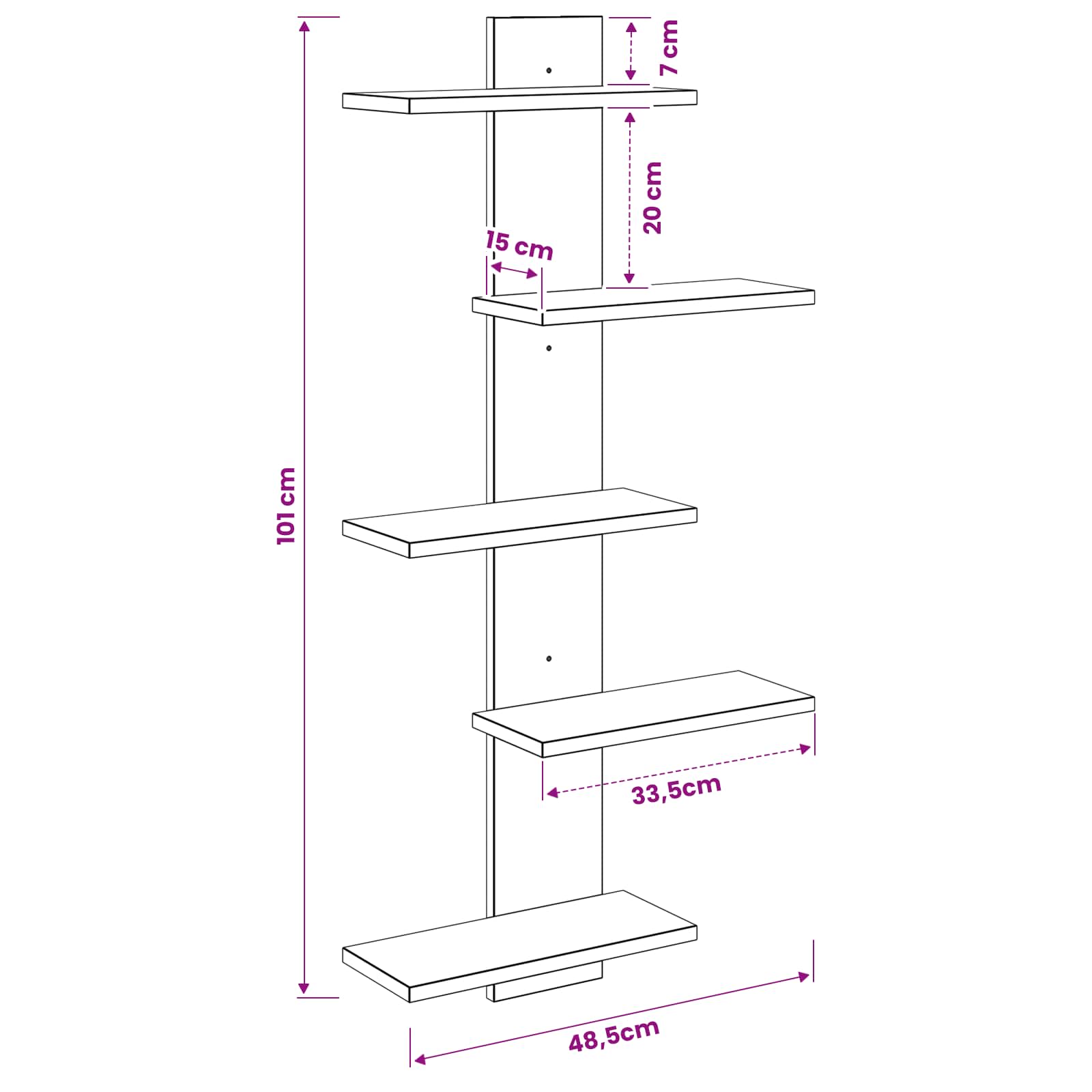 vidaXL Wand Vlonderschap Wit 48,5 x 15 x 101 cm Bewerkt hout