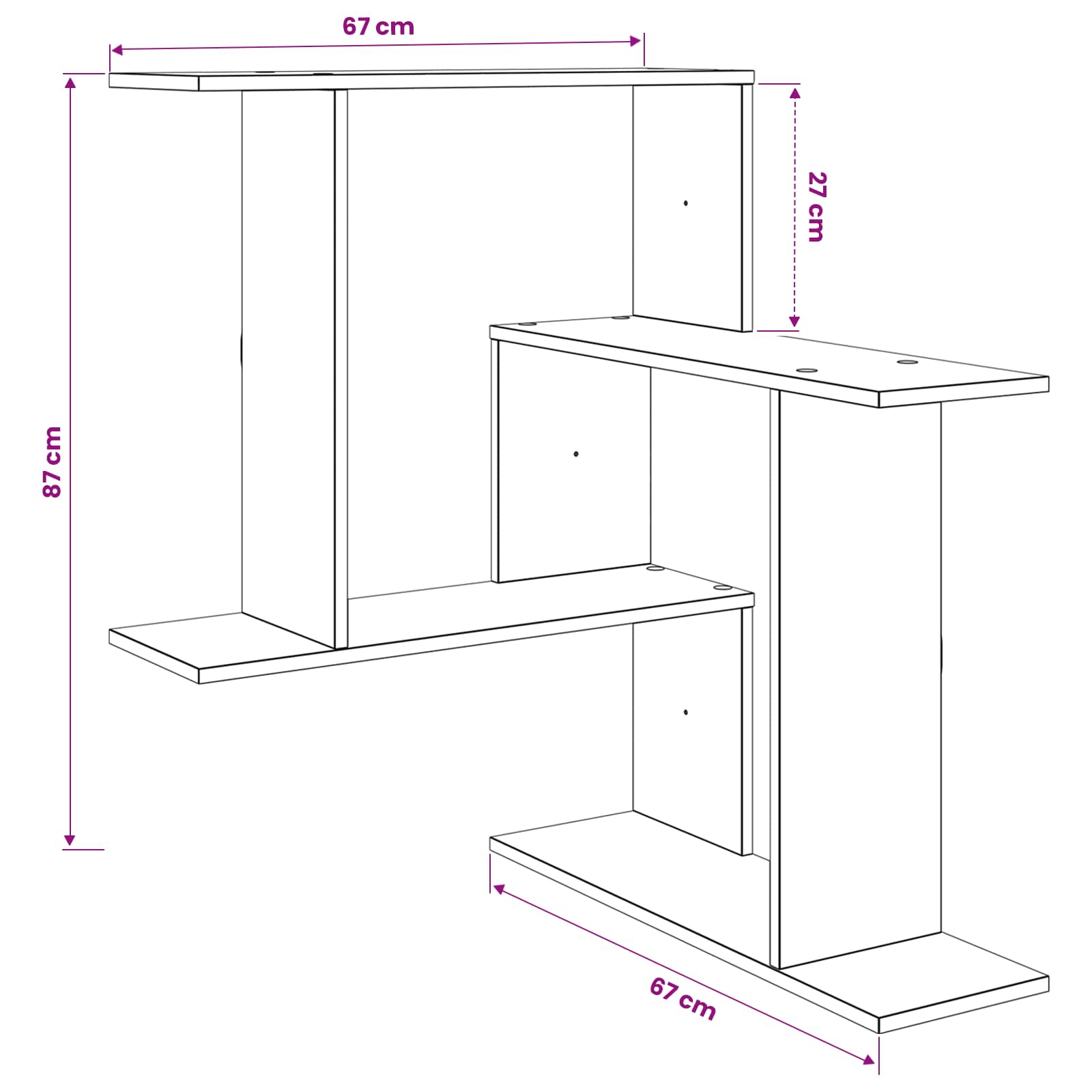 vidaXL Wandplank Wit 67 x 67 x 87 cm Bewerkt hout