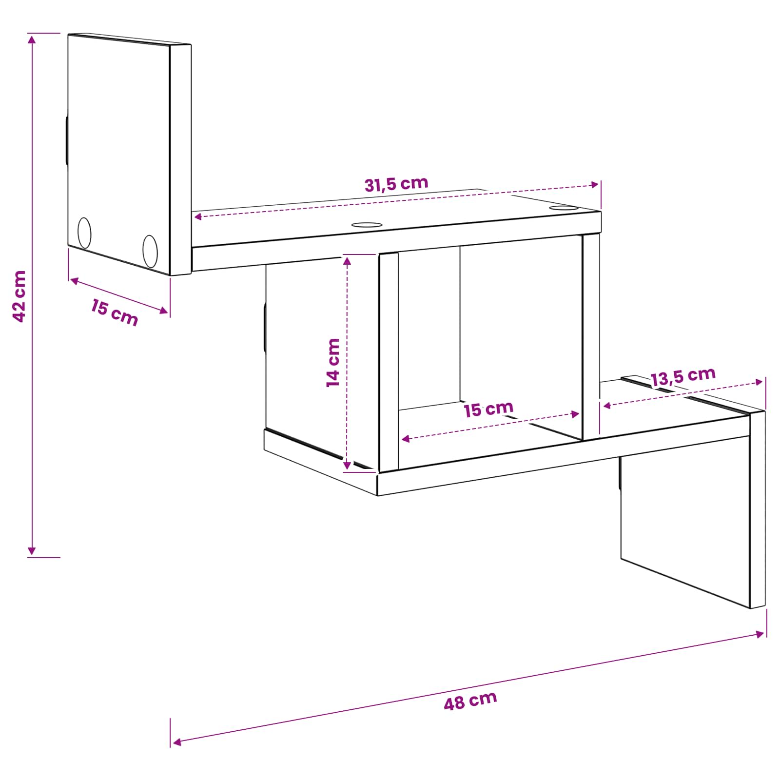 vidaXL Wandplank Wit 48 x 15 x 42 cm Bewerkt hout