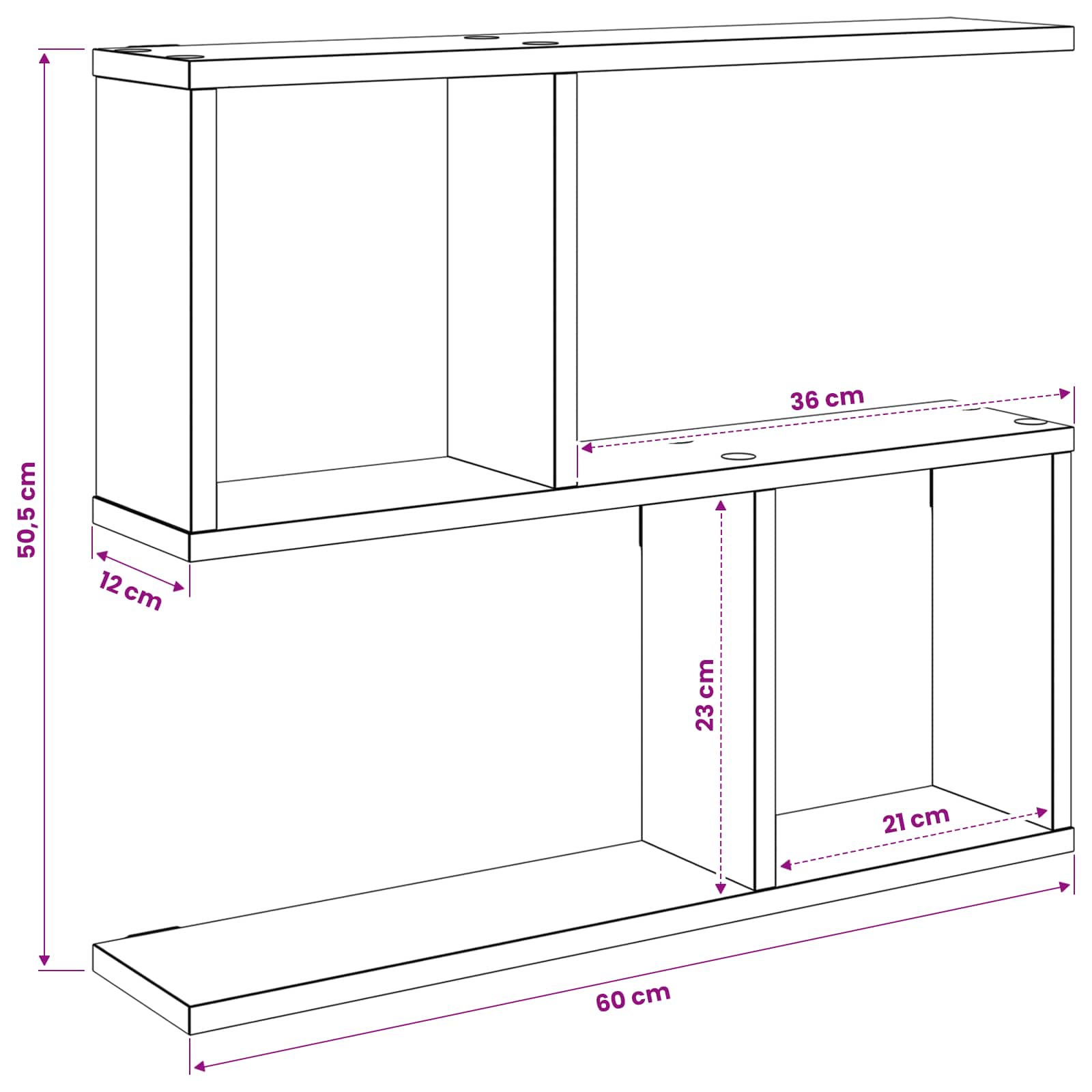 vidaXL Wandplank Wit 60 x 12 x 50,5 cm Bewerkt hout