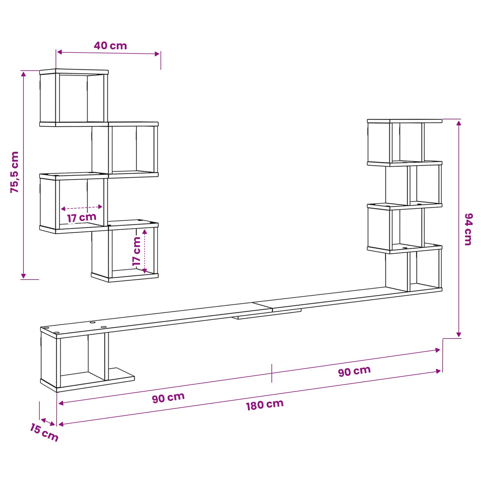 vidaXL Vaste TV Plank Wit 180 x 15 x 94 cm Bewerkt hout