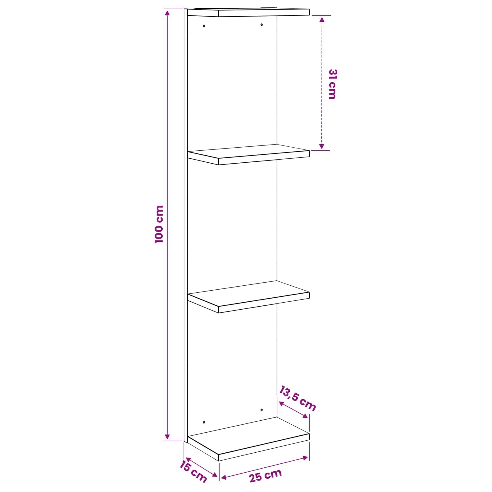 vidaXL Wandplank Wit 25 x 15 x 100 cm Bewerkt hout