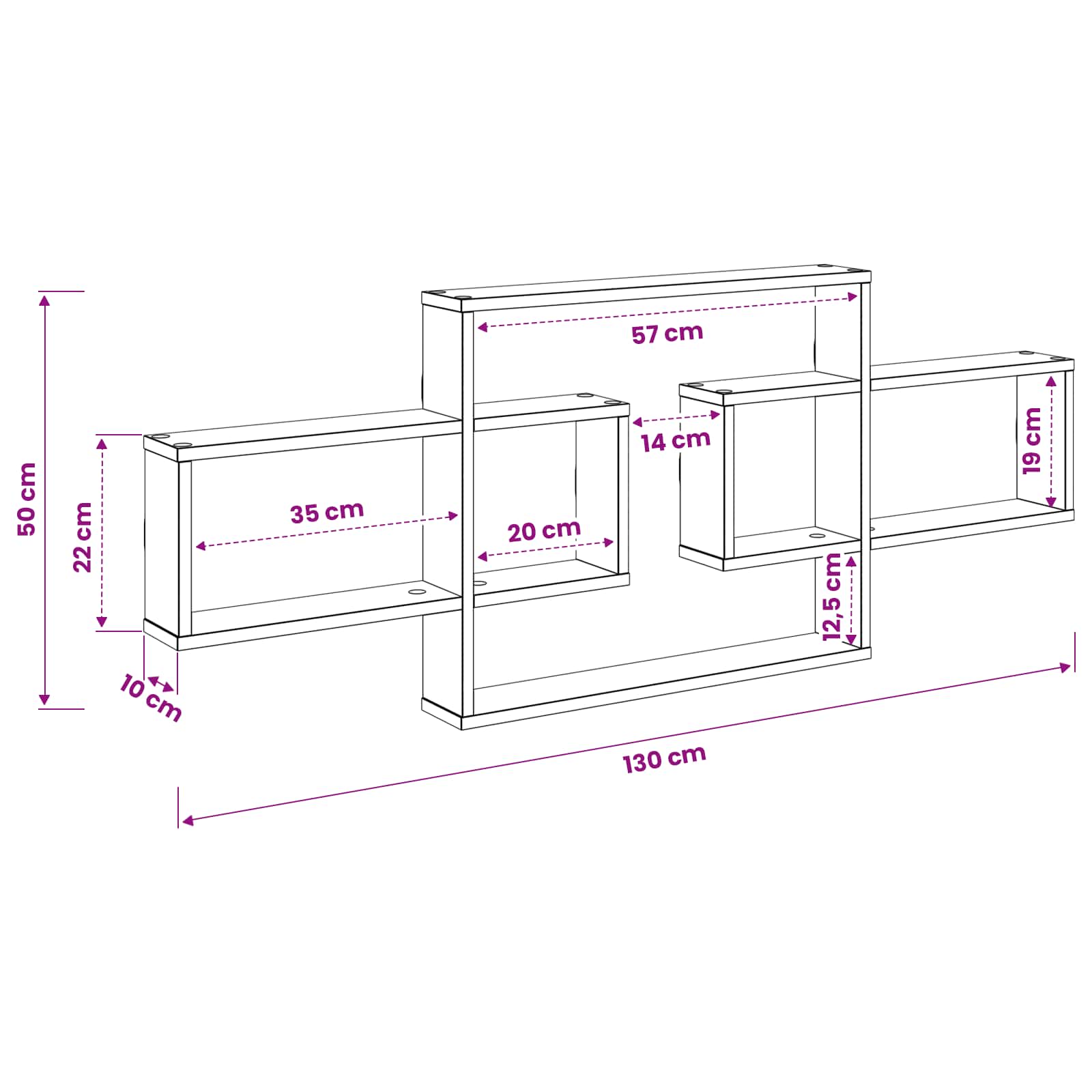 vidaXL Wandplank Wit 130 x 10 x 50 cm Bewerkt hout