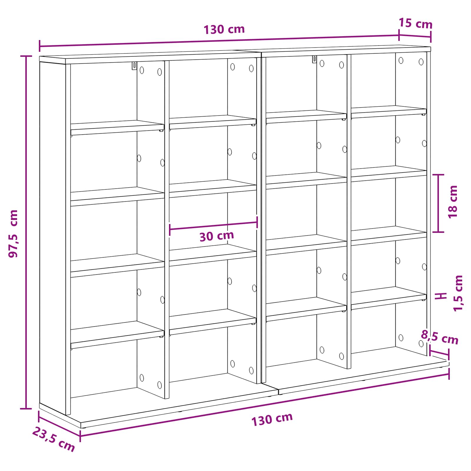 vidaXL CD Kast 2 st Sonoma Eiken 65 x 23,5 x 97,5 cm Bewerkt hout