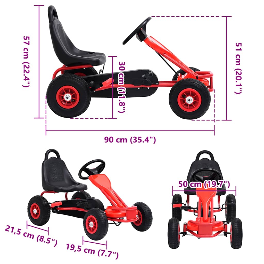 vidaXL Skelter met pedalen en pneumatische banden rood