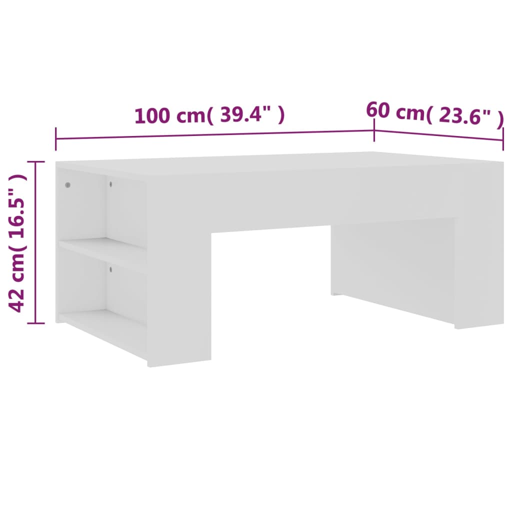 vidaXL Salontafel 100x60x42 cm bewerkt hout wit