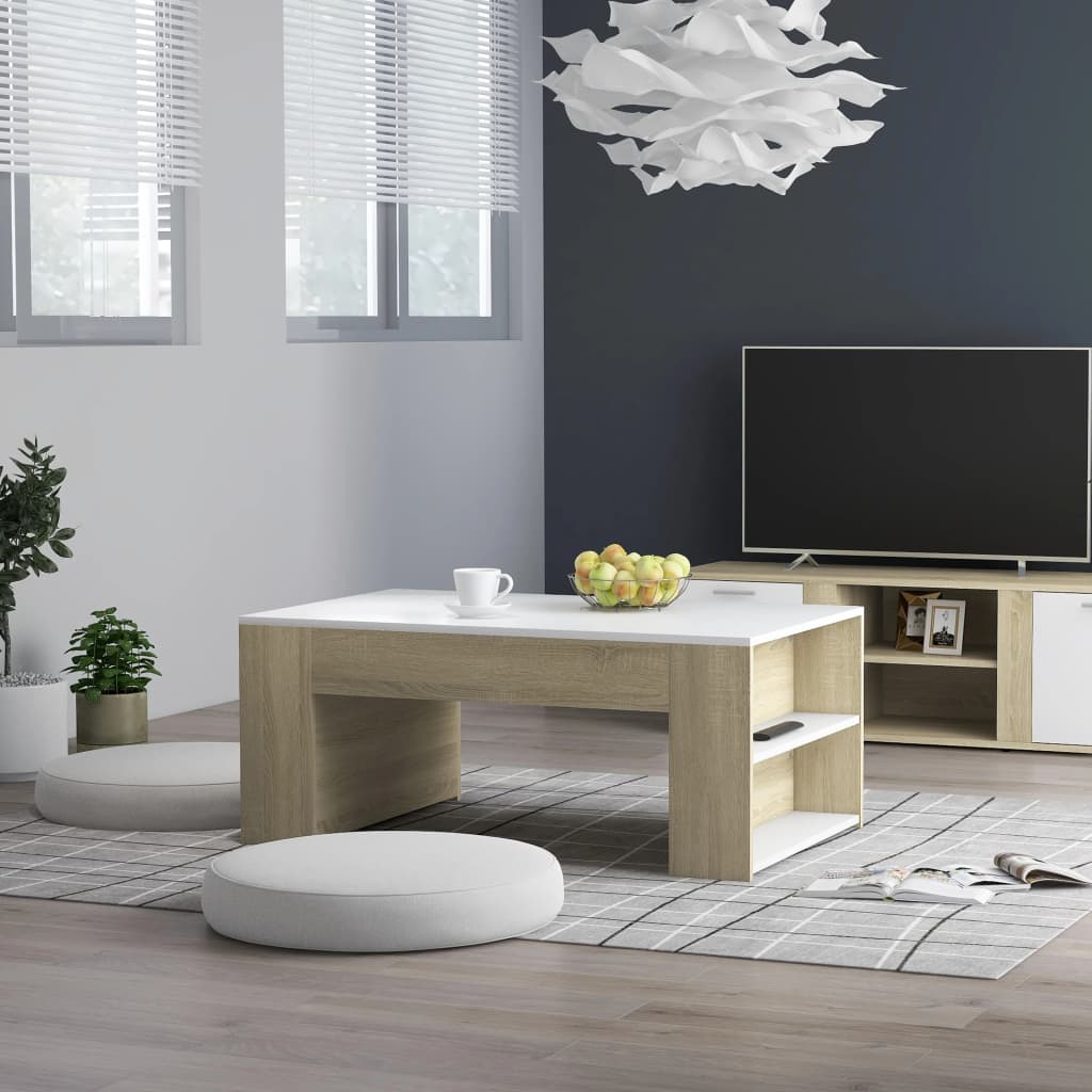 vidaXL Salontafel 100x60x42 cm bewerkt hout wit