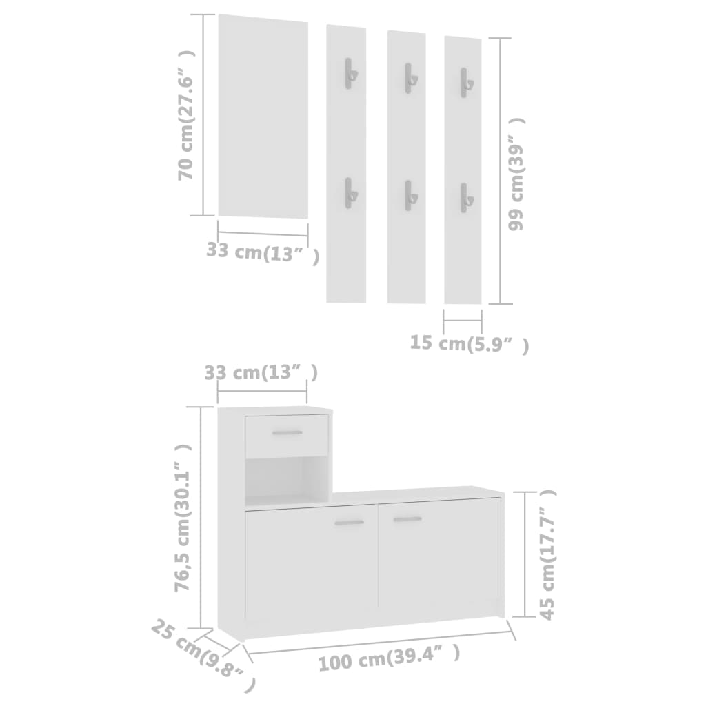 vidaXL Halmeubelset 100x25x76,5 cm bewerkt hout wit