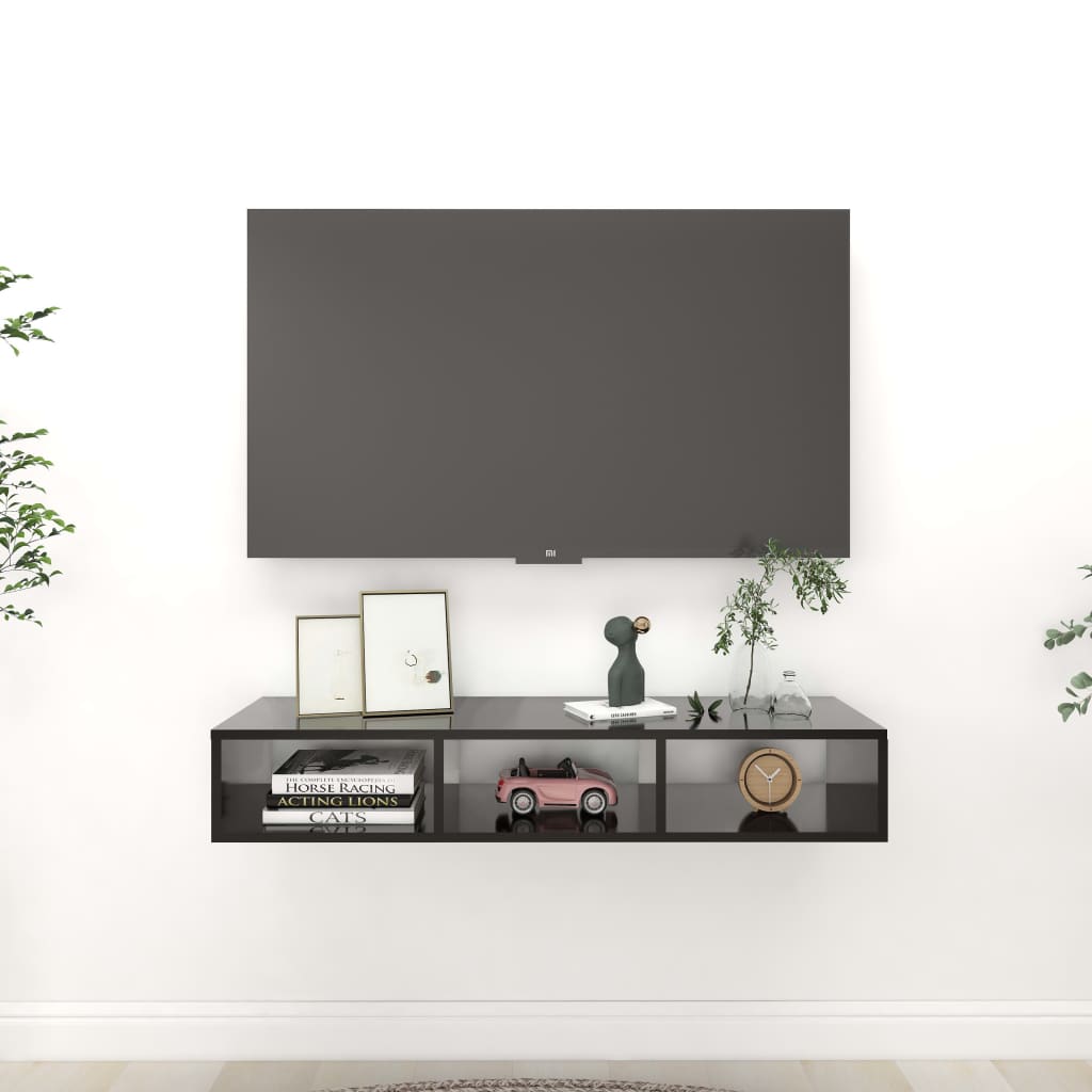 vidaXL Wandschap 102x30x17 cm bewerkt hout hoogglans grijs