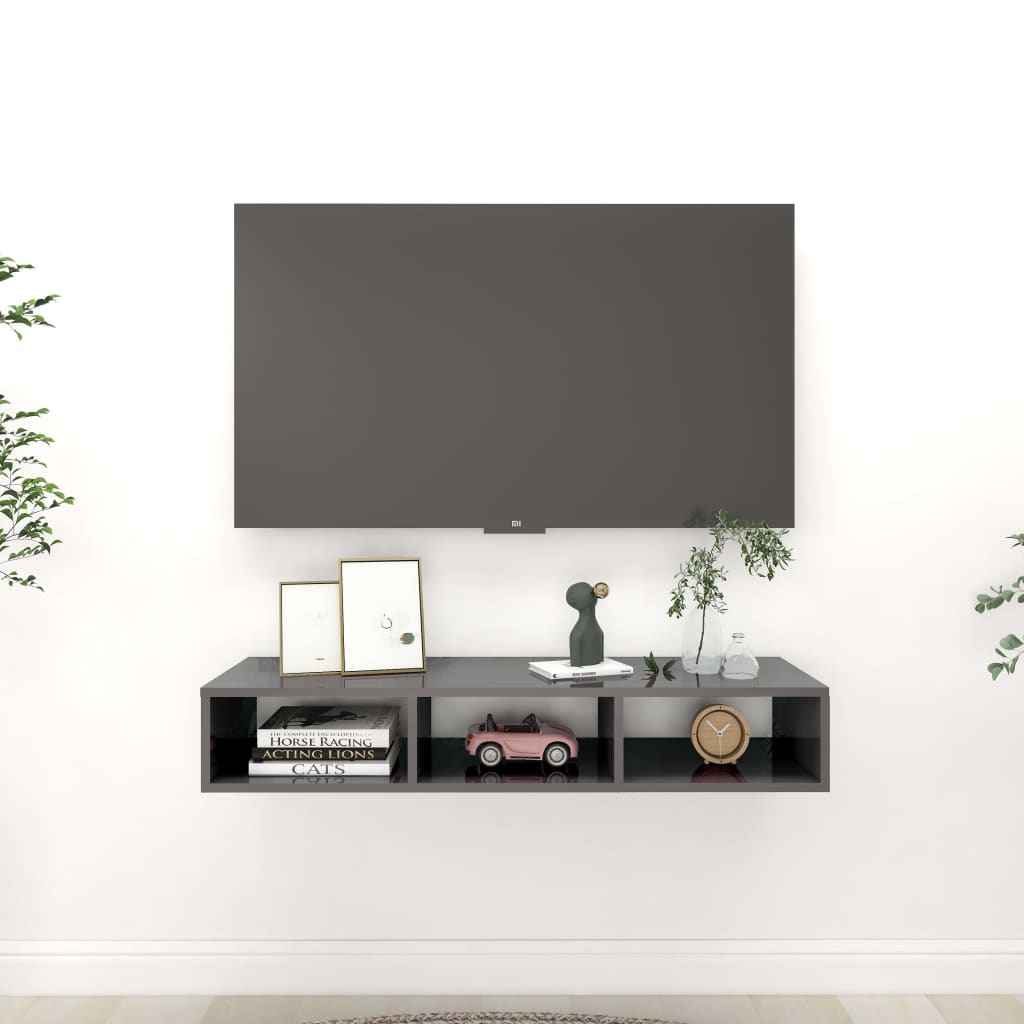 vidaXL Wandschap 102x30x17 cm bewerkt hout hoogglans grijs