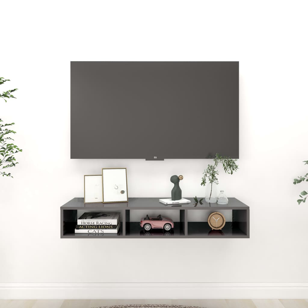 vidaXL Wandschap 102x30x17 cm bewerkt hout hoogglans grijs