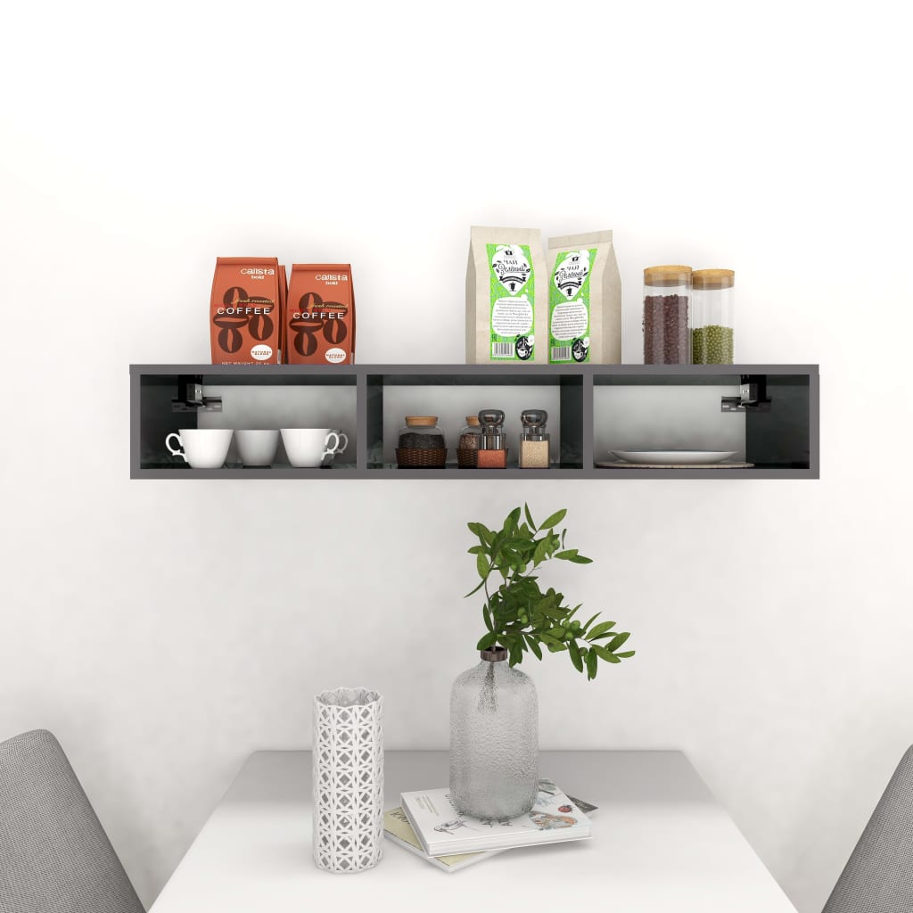 vidaXL Wandschap 102x30x17 cm bewerkt hout hoogglans grijs