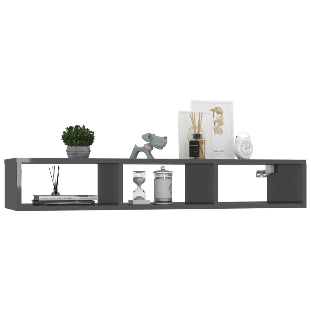 vidaXL Wandschap 102x30x17 cm bewerkt hout hoogglans grijs