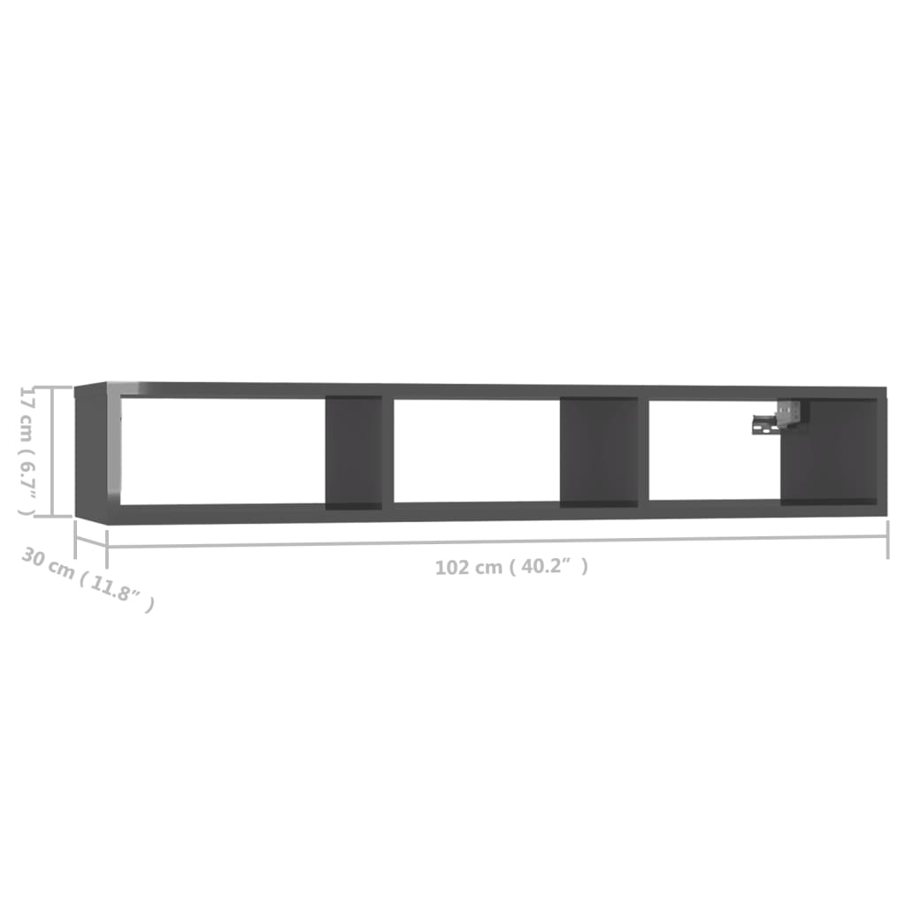 vidaXL Wandschap 102x30x17 cm bewerkt hout hoogglans grijs