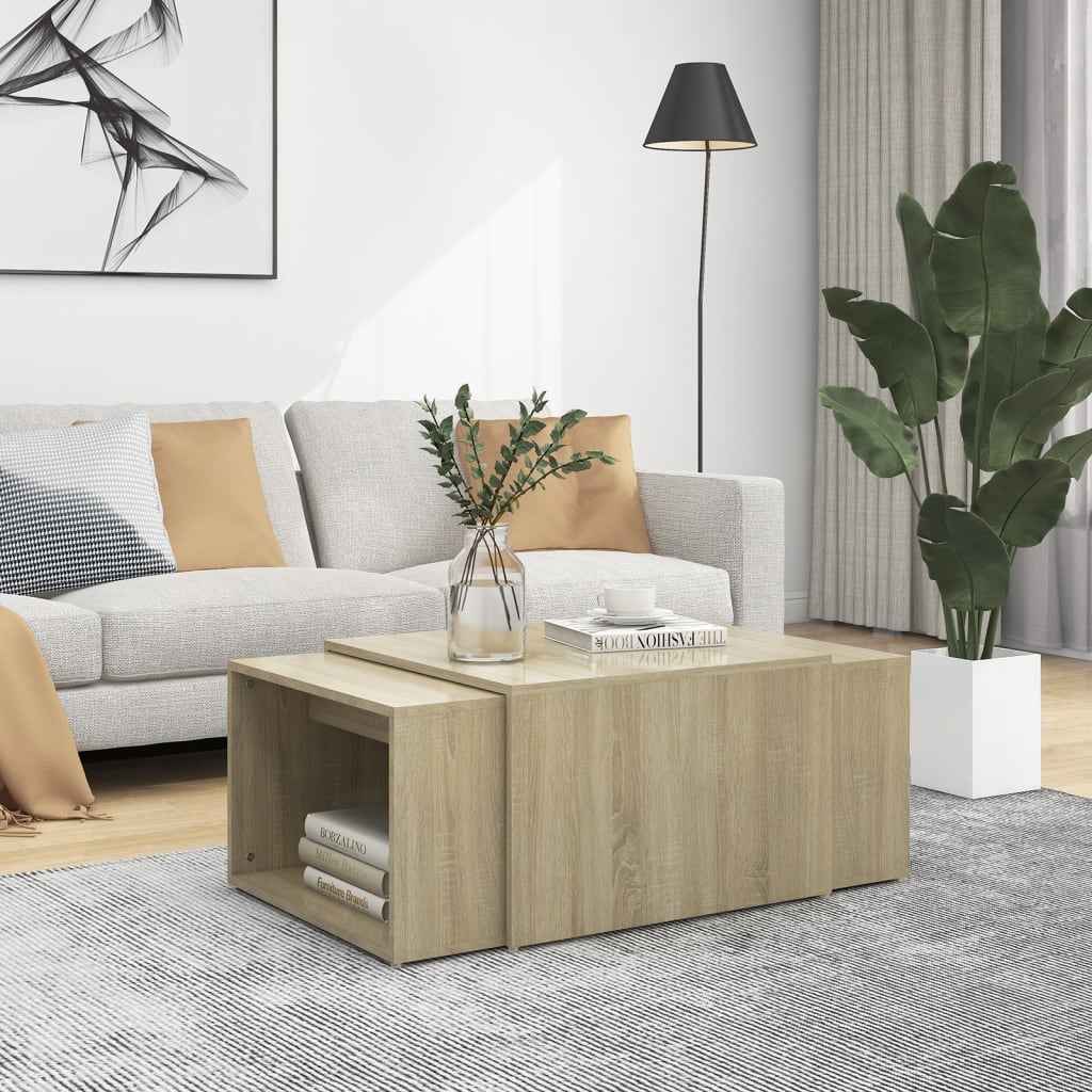 vidaXL 3-delige Salontafelset 60x60x38 cm bewerkt hout wit