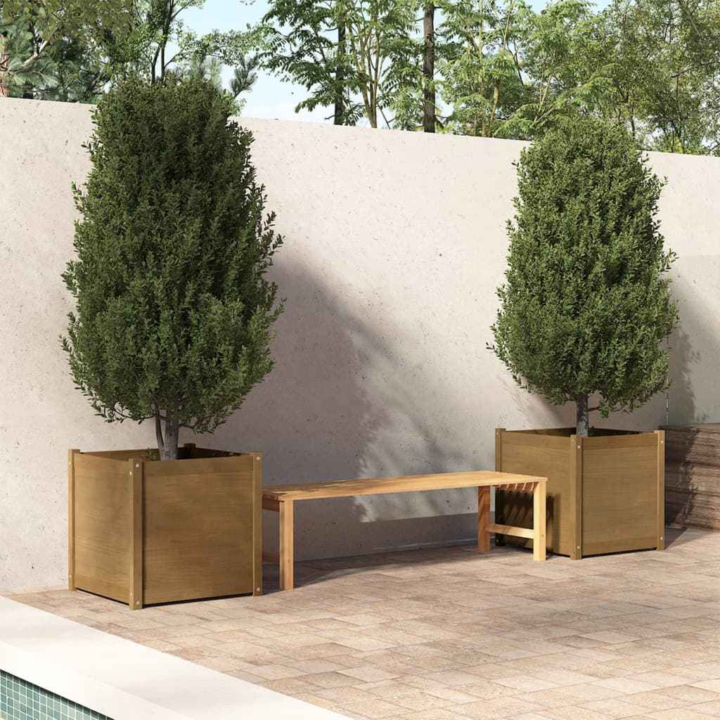 vidaXL Plantenbakken 2 st 60x60x60 cm massief grenenhout wit