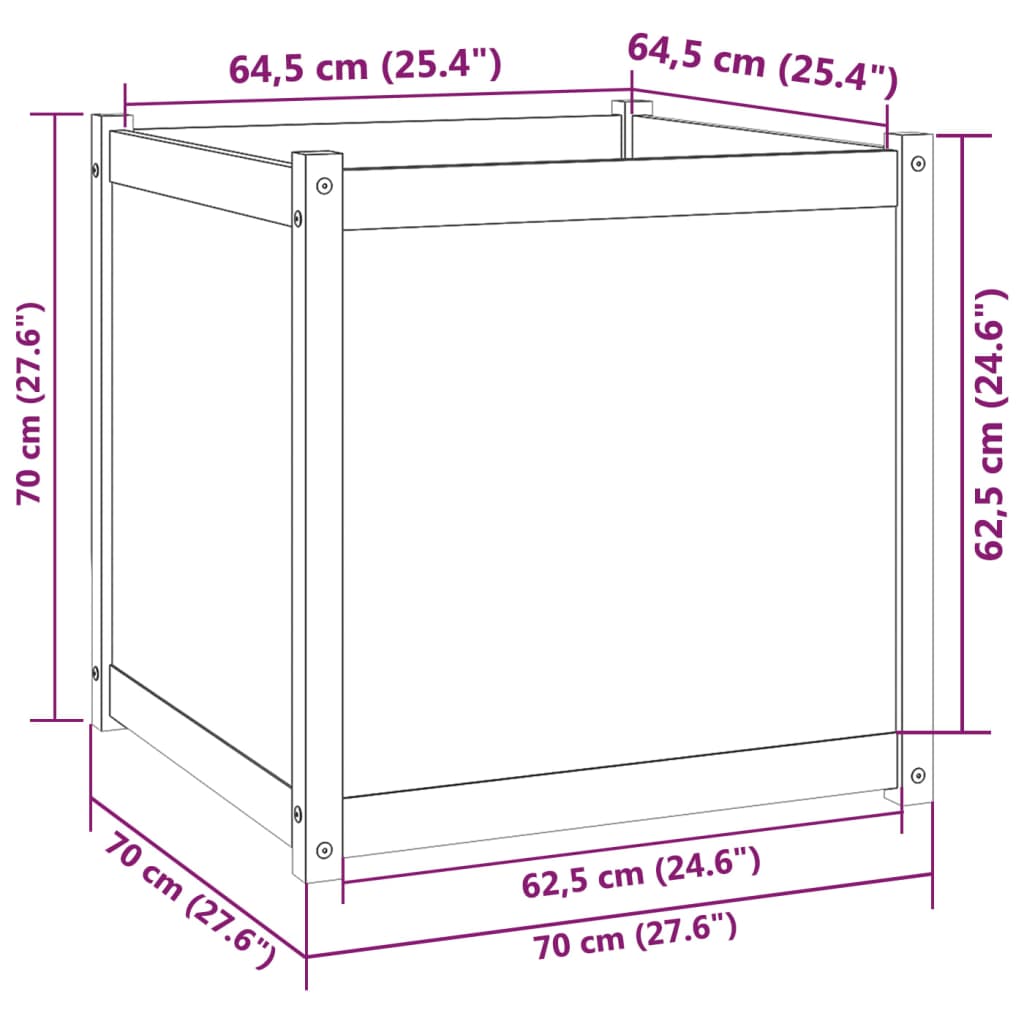 vidaXL Plantenbak 70x70x70 cm massief grenenhout grijs