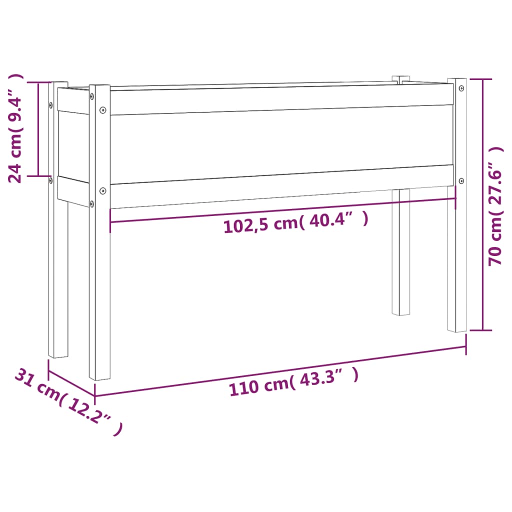 vidaXL Plantenbak 110x31x70 cm massief grenenhout