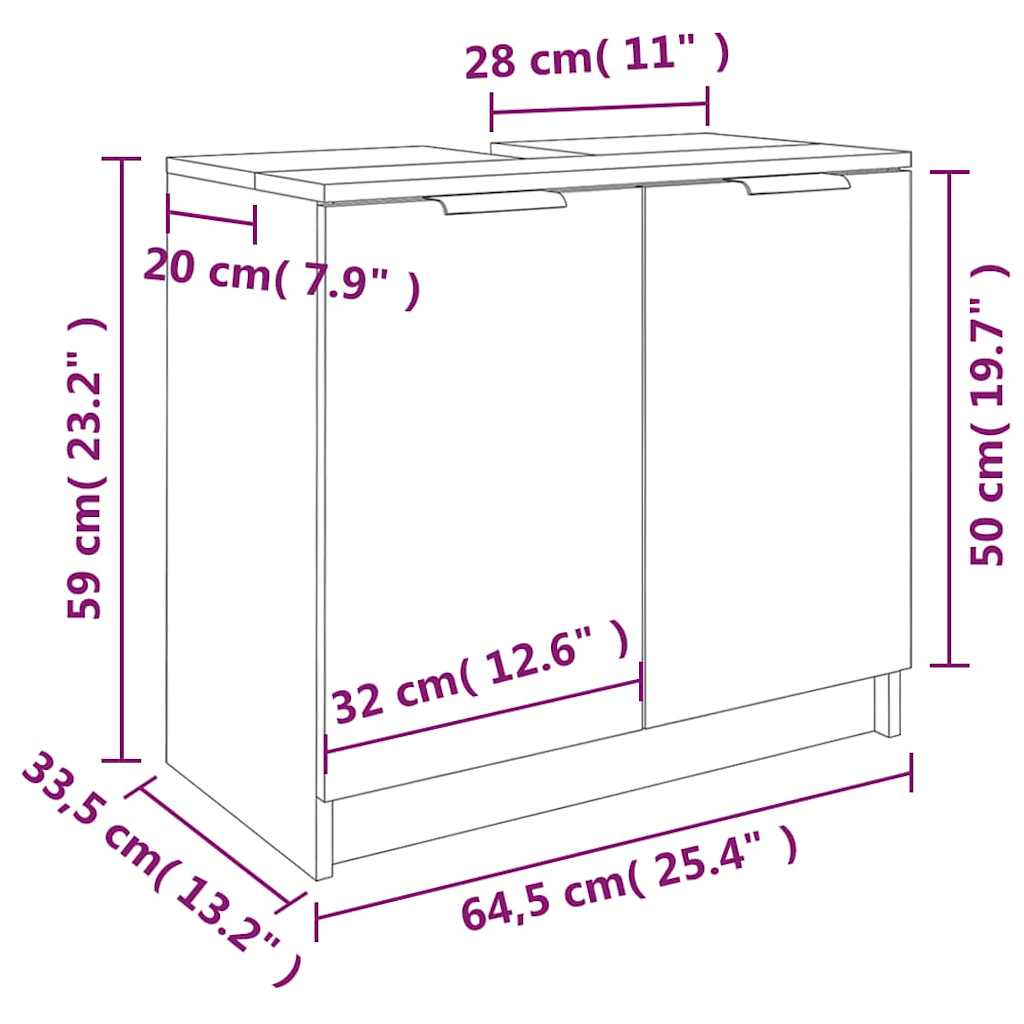 vidaXL Badkamerkast 64,5x33,5x59 cm bewerkt hout betongrijs