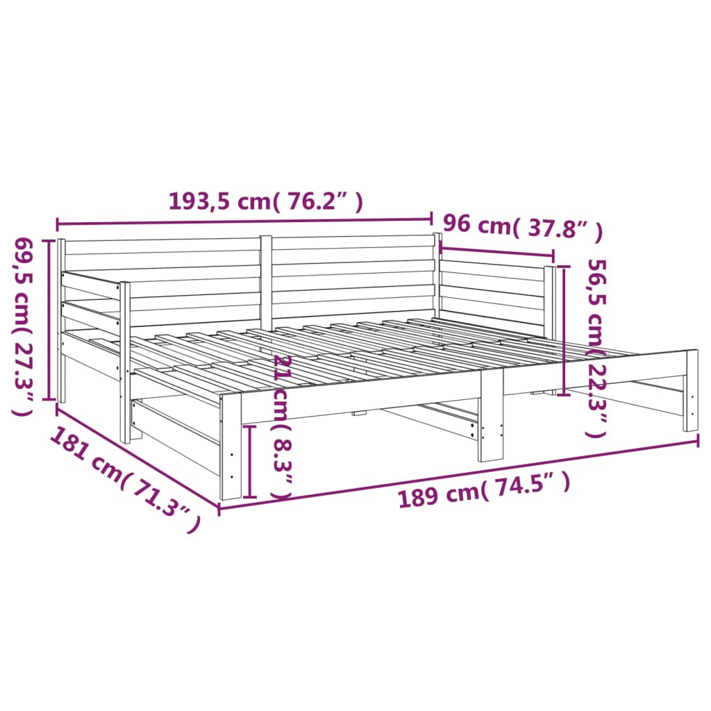 vidaXL Slaapbank uitschuifbaar massief grenenhout 2x(90x190) cm