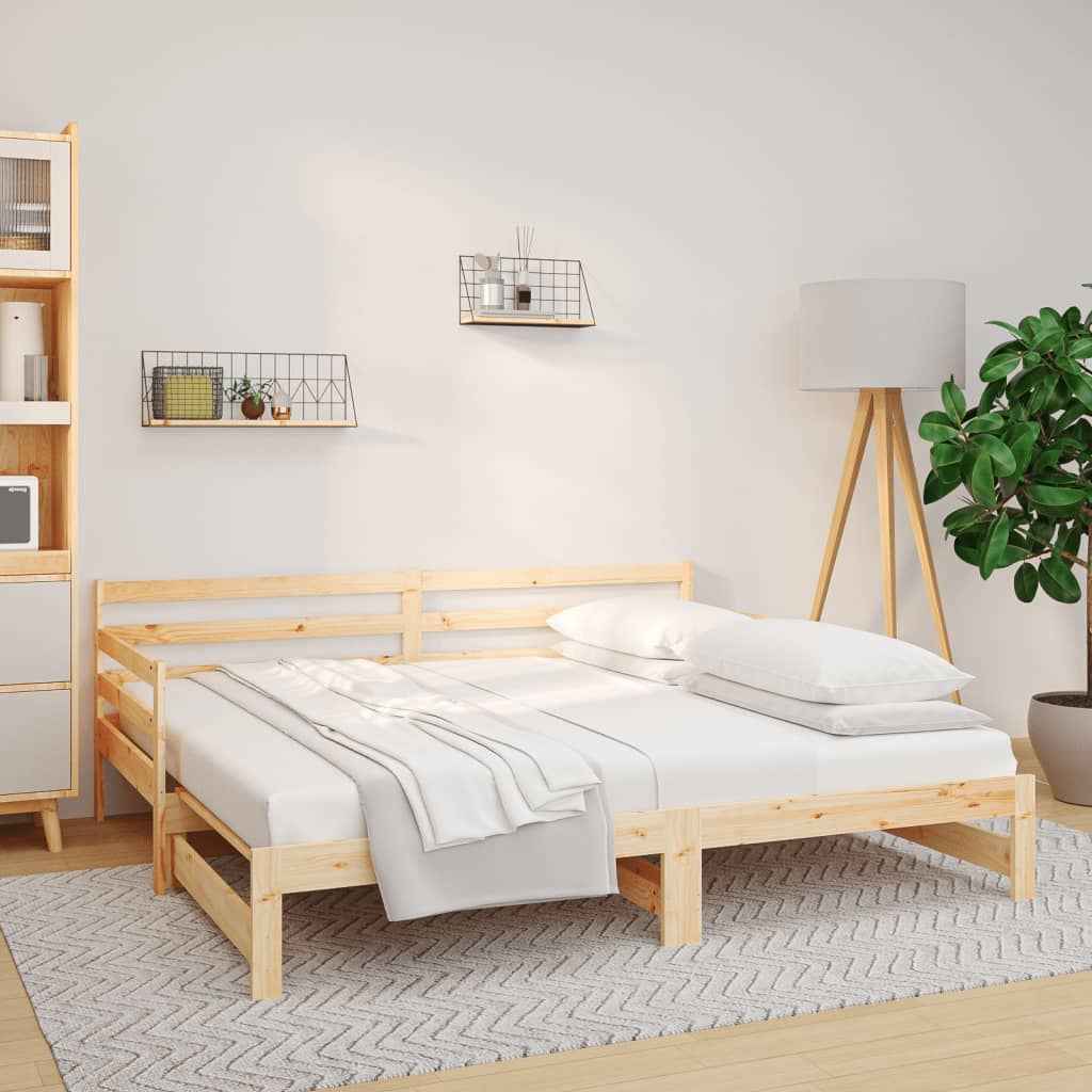 vidaXL Slaapbank uitschuifbaar 2x(80x200) cm massief grenenhout