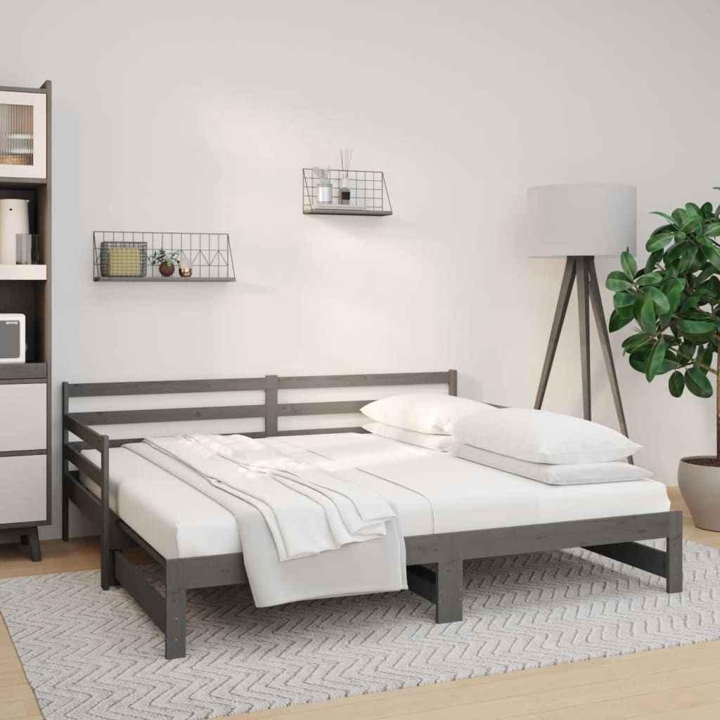 vidaXL Slaapbank uitschuifbaar 2x(80x200) cm massief grenenhout