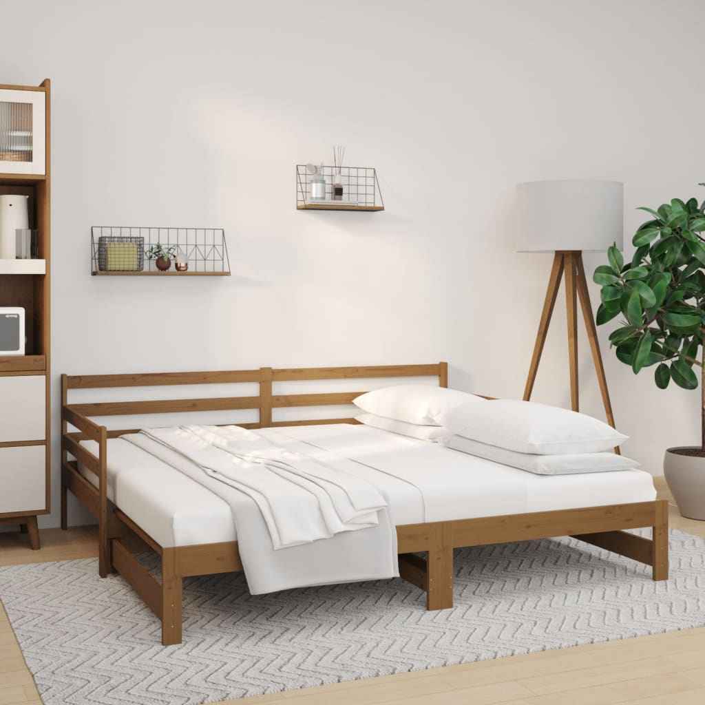 vidaXL Slaapbank uitschuifbaar 2x(80x200) cm massief grenenhout