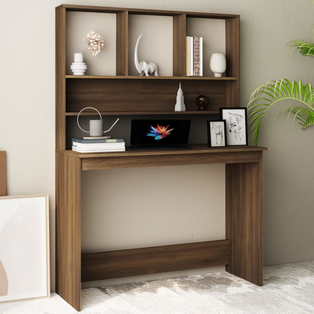 vidaXL Bureau met schappen 110x45x157 cm bewerkt hout wit