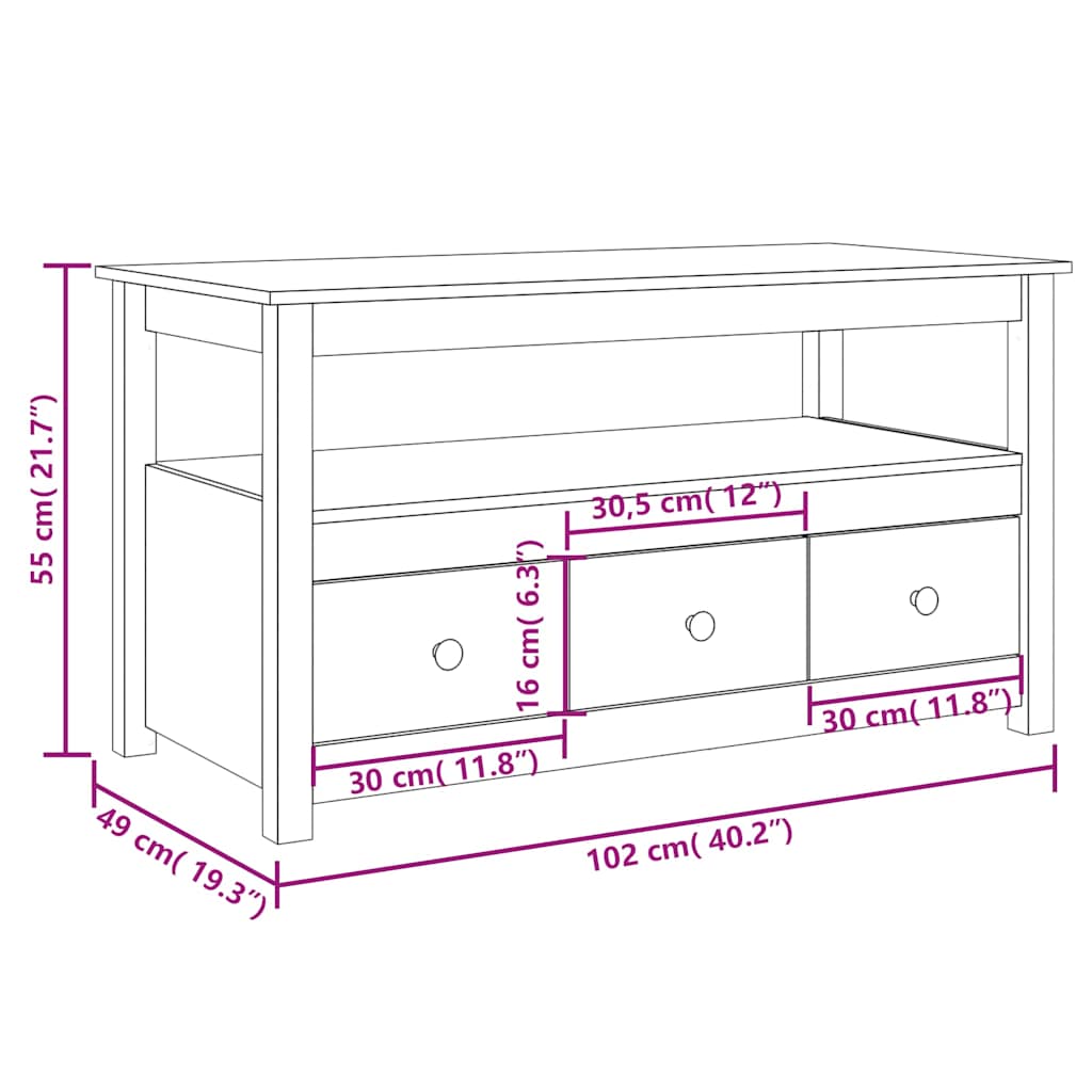 vidaXL Salontafel 102x49x55 cm massief grenenhout