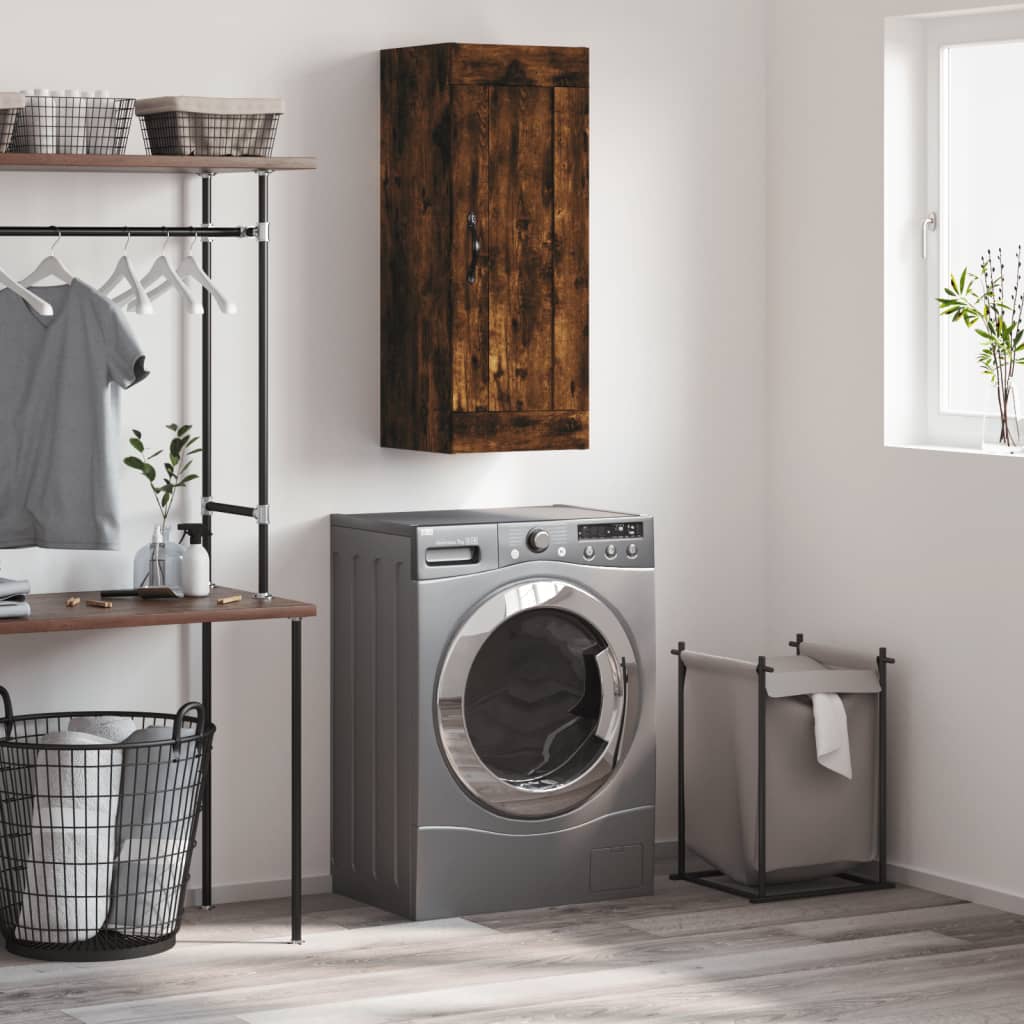vidaXL Wandkast 34,5x34x90 cm bewerkt hout gerookt eikenkleurig - Aashly