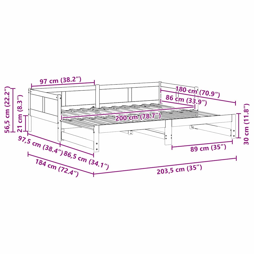 vidaXL Uittrekbare Dagbed Bruin 203,5 x 184 x 56,5 cm