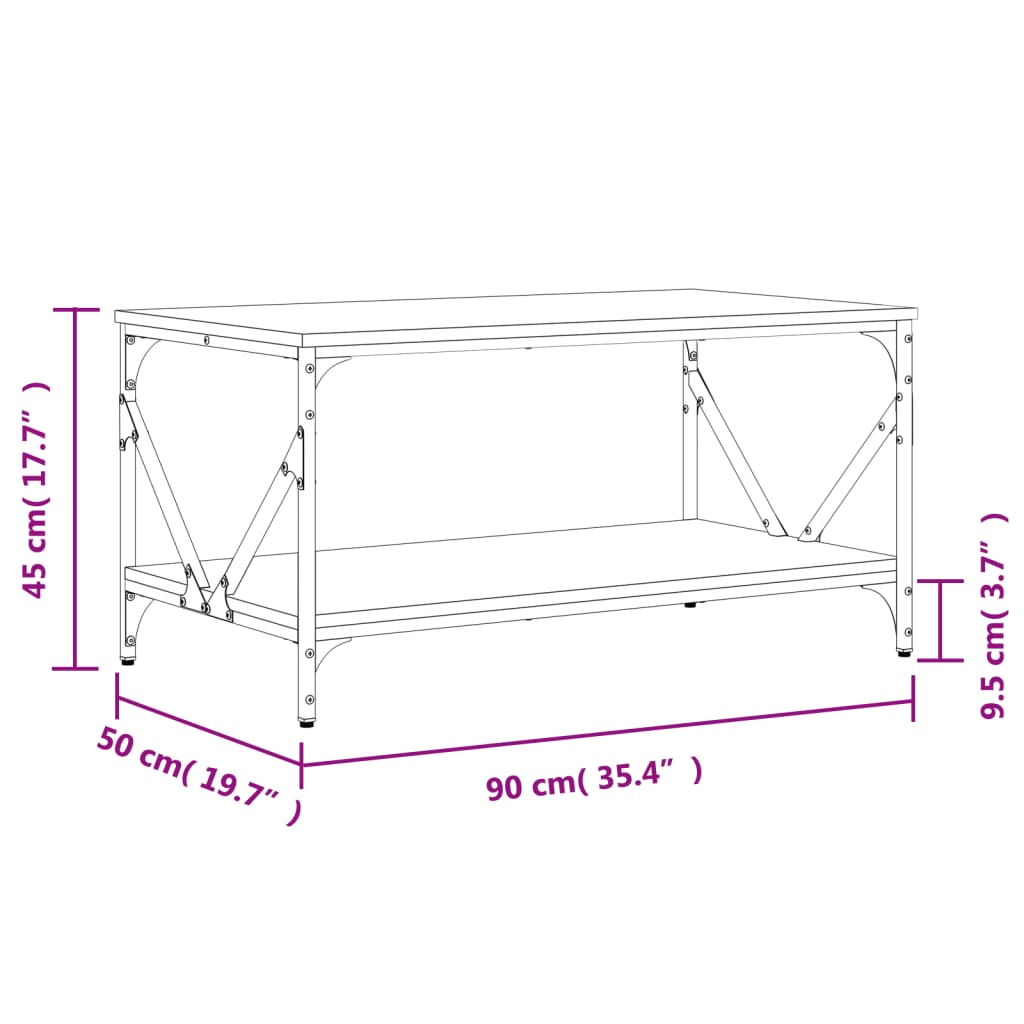 vidaXL Salontafel 90x50x45 cm bewerkt hout zwart