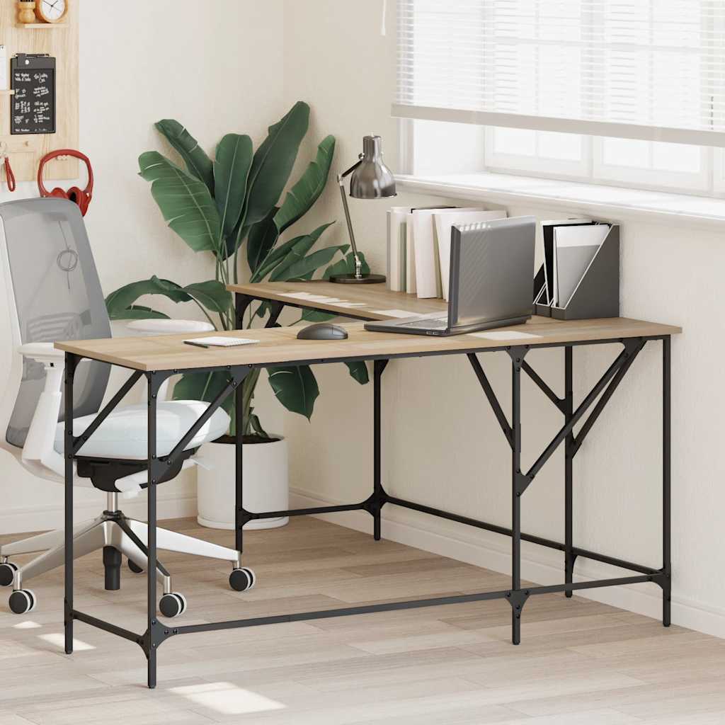 vidaXL Bureau 149x149x75 cm bewerkt hout gerookt eikenkleurig