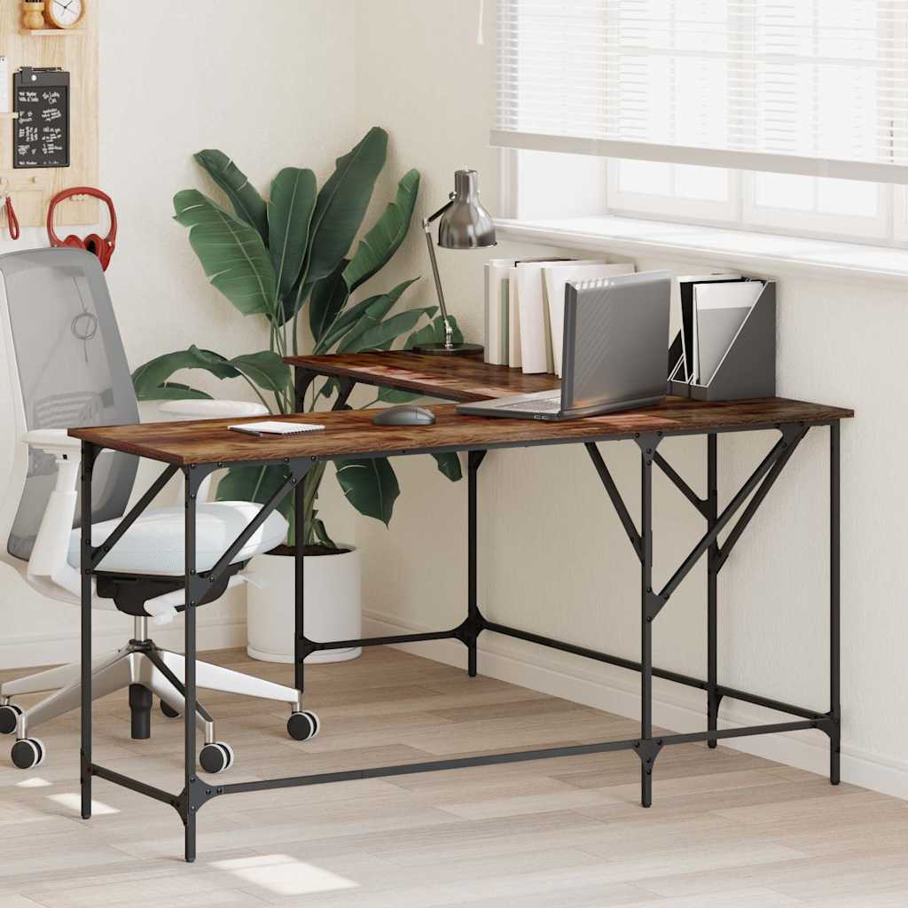 vidaXL Bureau 149x149x75 cm bewerkt hout gerookt eikenkleurig