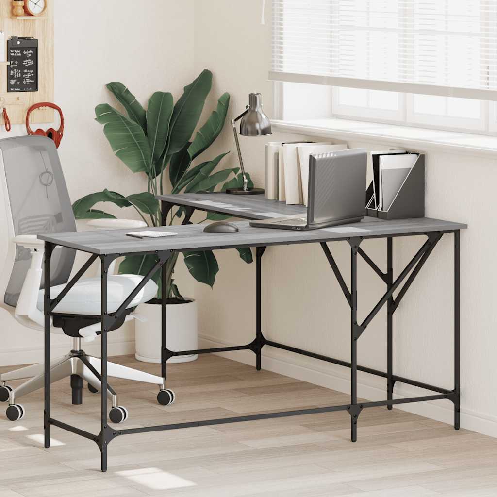 vidaXL Bureau 149x149x75 cm bewerkt hout gerookt eikenkleurig