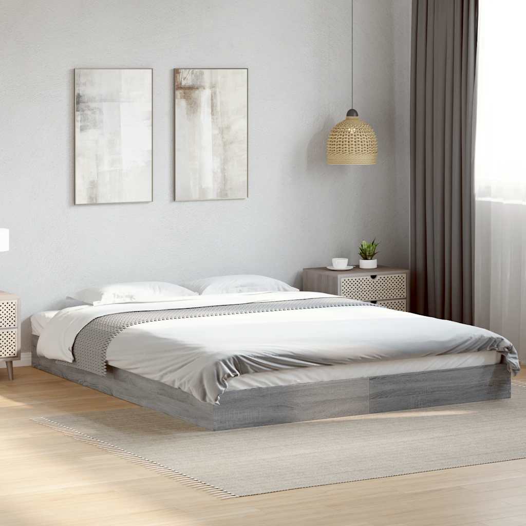 vidaXL Bedframe bewerkt hout grijs sonoma eikenkleurig 160x200 cm