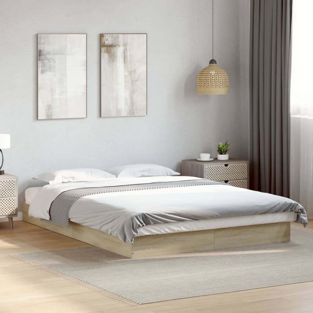 vidaXL Bedframe bewerkt hout grijs sonoma eikenkleurig 160x200 cm