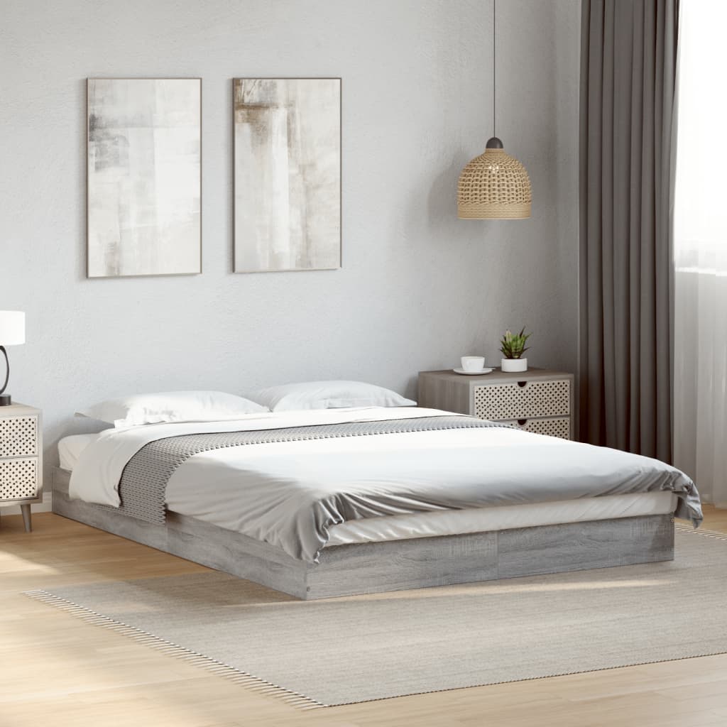 vidaXL Bedframe bewerkt hout grijs sonoma eikenkleurig 160x200 cm