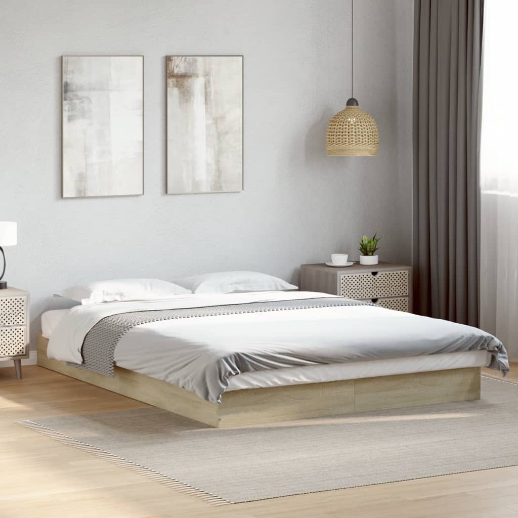 vidaXL Bedframe bewerkt hout grijs sonoma eikenkleurig 160x200 cm