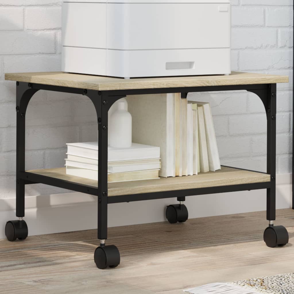 vidaXL Printerkastje 2-laags 50x40x38 cm bewerkt hout gerookt eiken