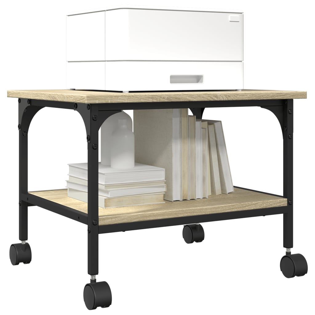 vidaXL Printerkastje 2-laags 50x40x38 cm bewerkt hout gerookt eiken