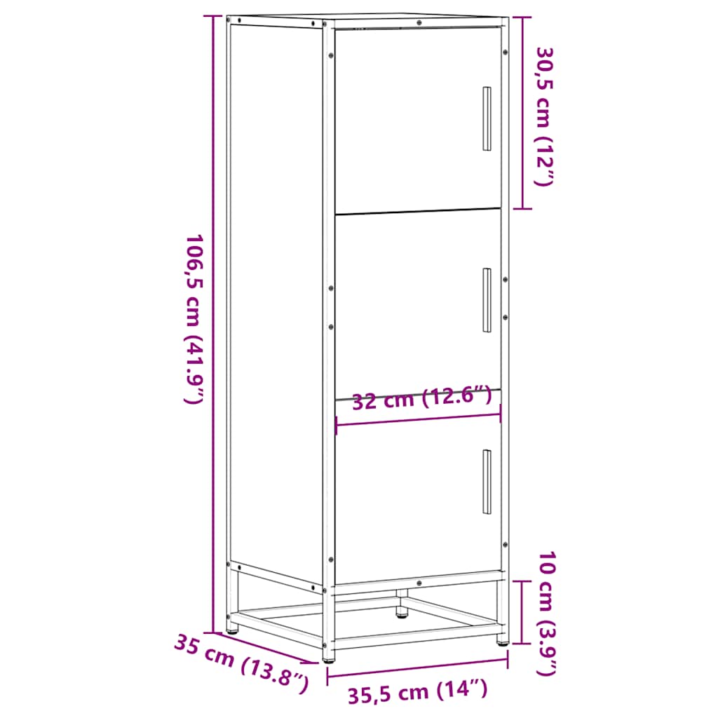 vidaXL Hoge kast 35,5x35x106,5 cm bewerkt hout en metaal zwart