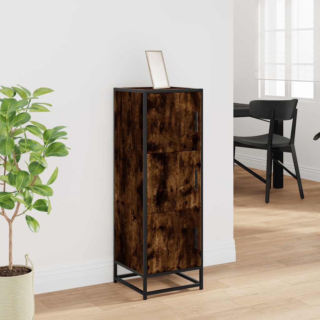 vidaXL Hoge kast 35,5x35x106,5 cm bewerkt hout en metaal zwart